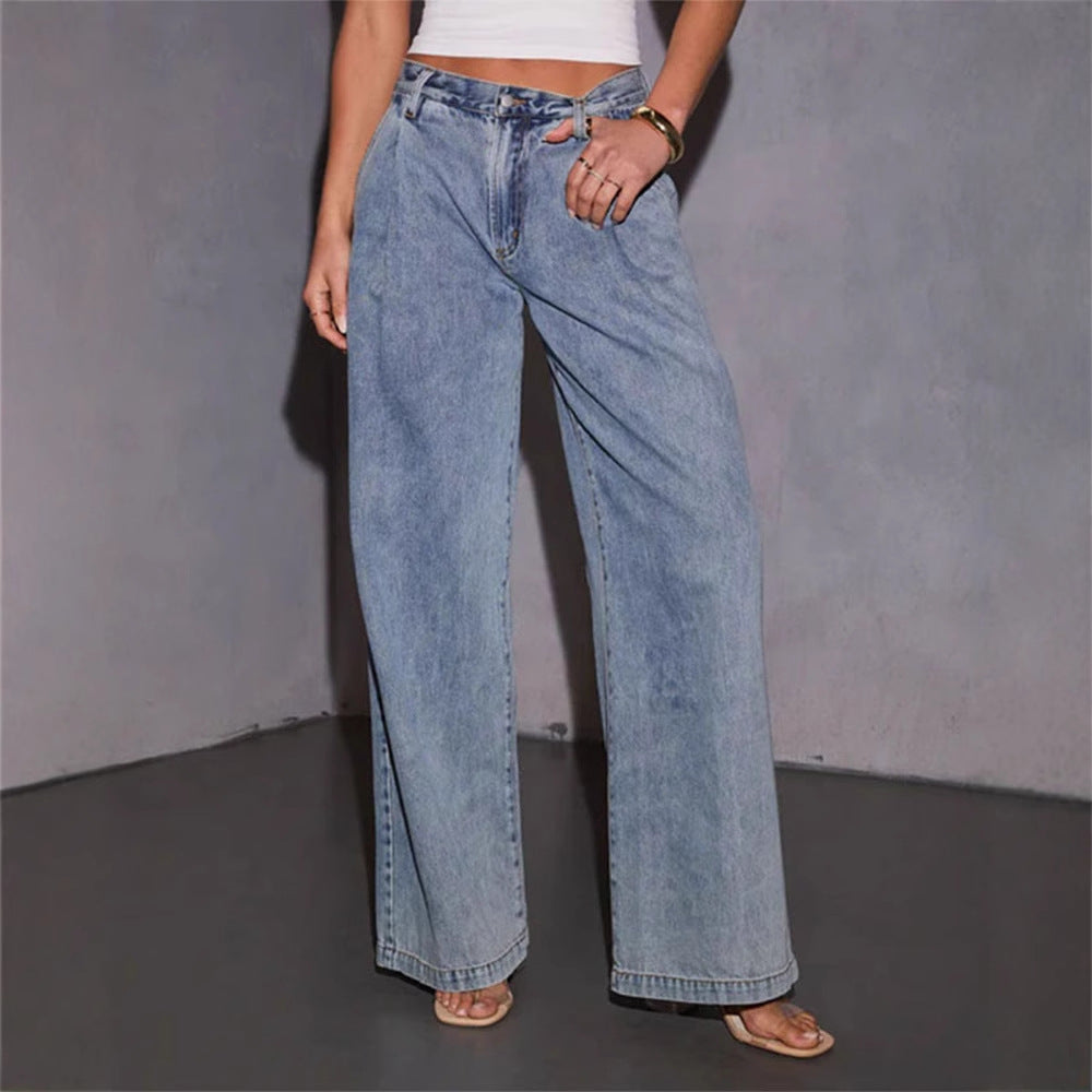 Dame løse jeans med høj talje i casual stil