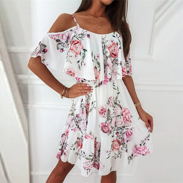 Dame Cold-Shoulder Blomster Mini Kjole Stilla
