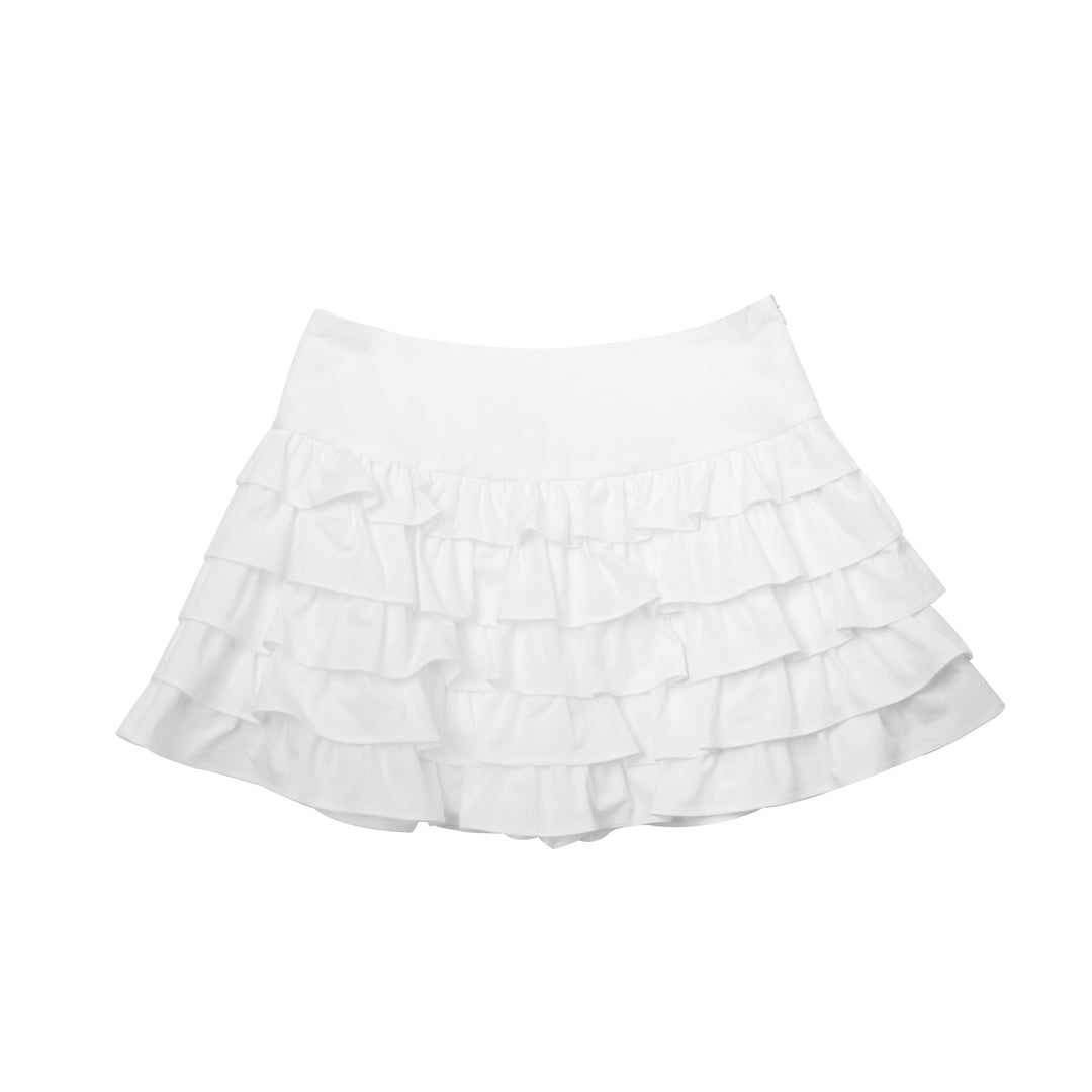 Dame vest med voluminøse flæsedetaljer og elegant krave Stilla