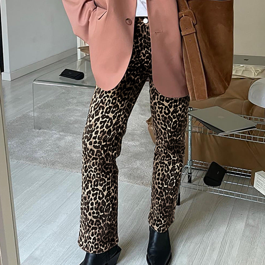 Dame elegante leopardmønstret bukser med vidde ben Stilla