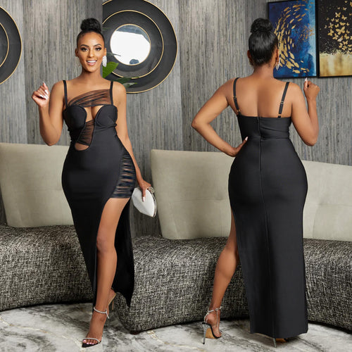 Dame sexy Maxikjole med sidelange cut-outs og transparente indlæg Stilla