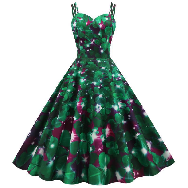Kvinders vintage A-line kjole med charmerende blomster mønster Stilla