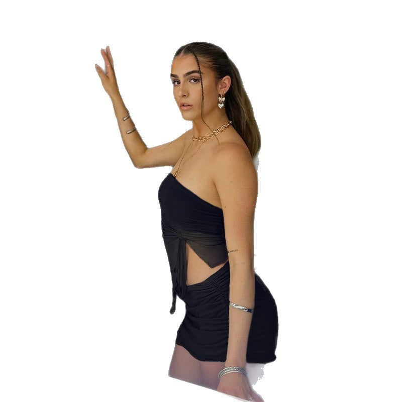 Damen Bandeau-Top mit asymmetrischem Schnitt und Rüschendetails Skovae