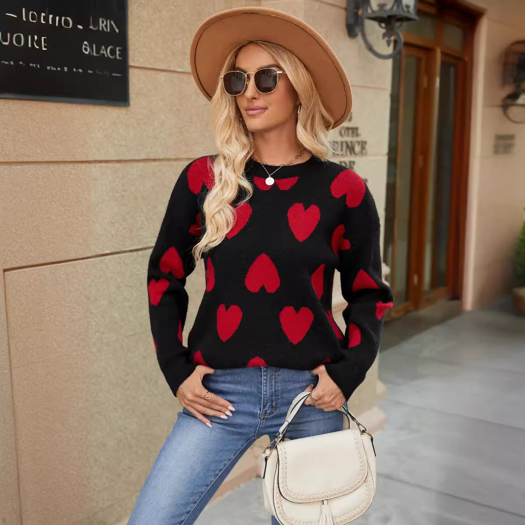 Dame sweater med hjertemotiv og afslappet snit Stilla
