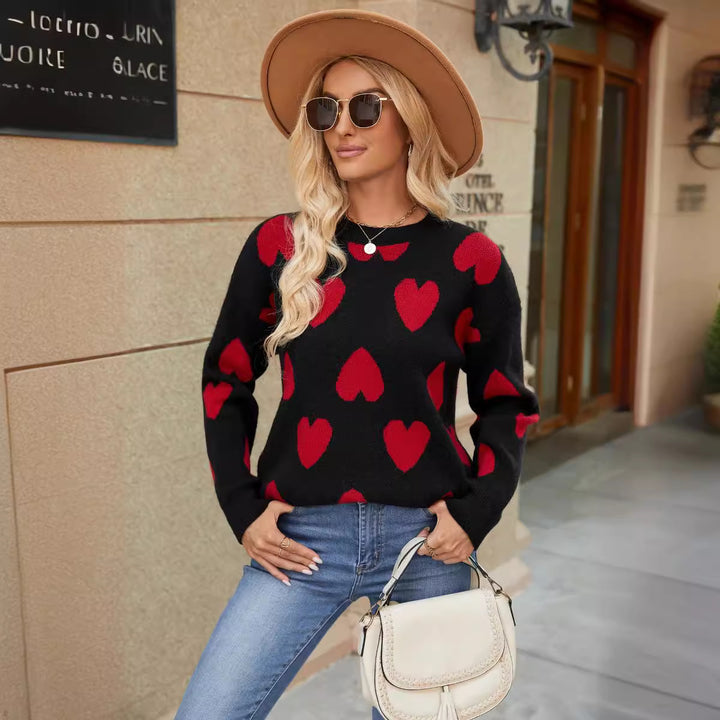 Dame sweater med hjertemotiv og afslappet snit Stilla