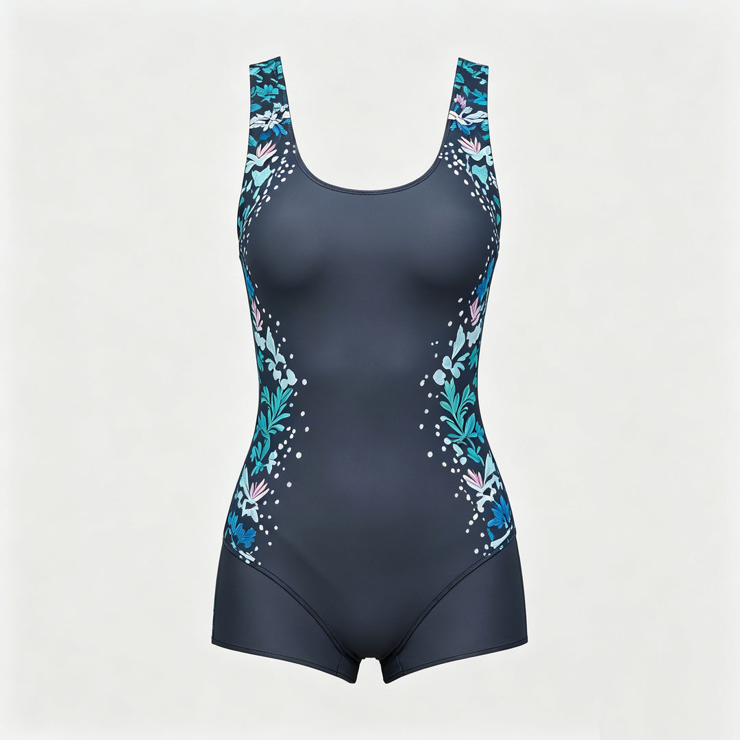 Dame sporty one-piece swimsuit with floral design Skovae