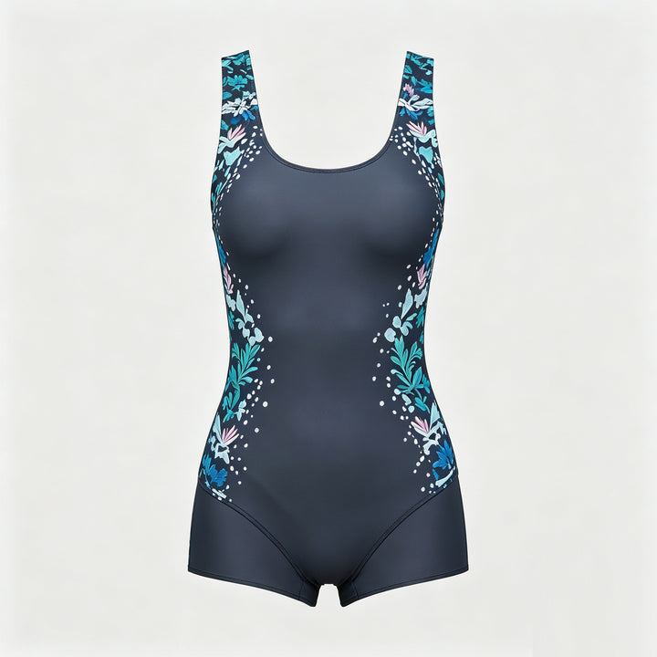 Dame sporty one-piece swimsuit with floral design Skovae
