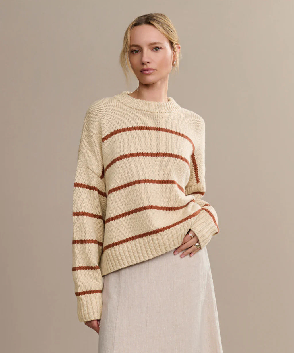 Kvinders afslappede strikket sweater med brede striber og rund hals Stilla