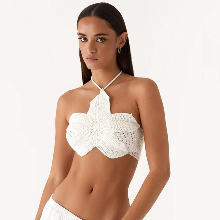 Dame Crop Top med blomsterhæklede mønster Skovae