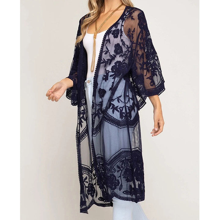 Dame luftig Crochet-Kimono med blomsterdetaljer Stilla