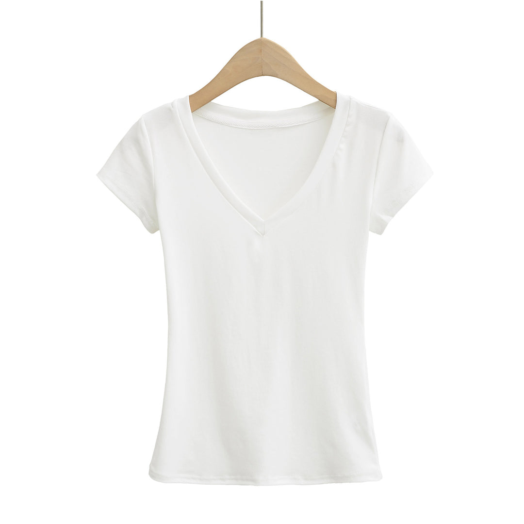 Dame V-hals Basic T-shirt lavet af blødt bomuldsblanding med figursyet pasform Stilla