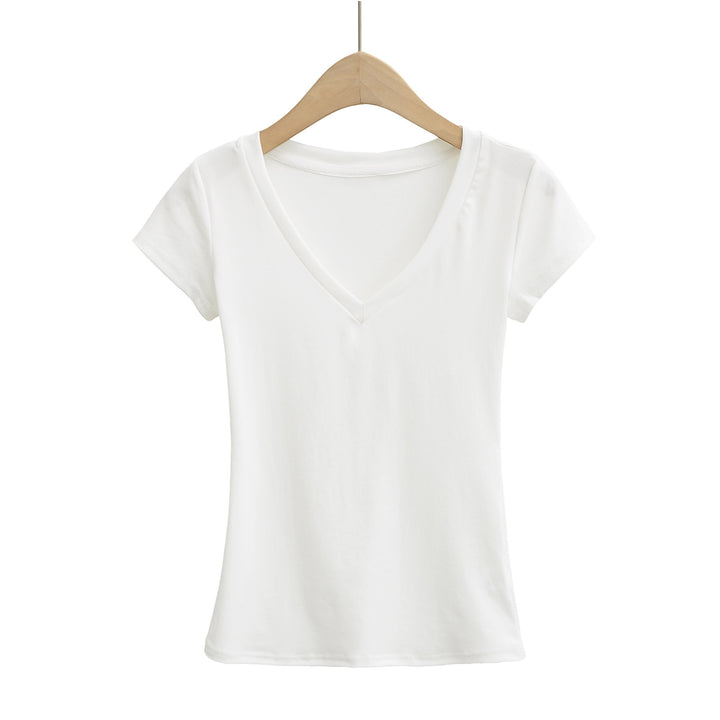 Dame V-hals Basic T-shirt lavet af blødt bomuldsblanding med figursyet pasform Stilla