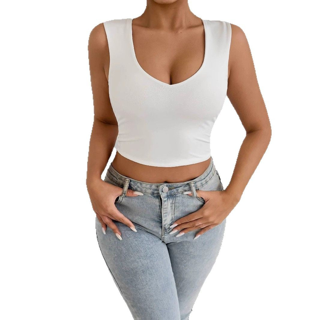 Dame figursyet crop-top med dyb V-udskæring Skovae