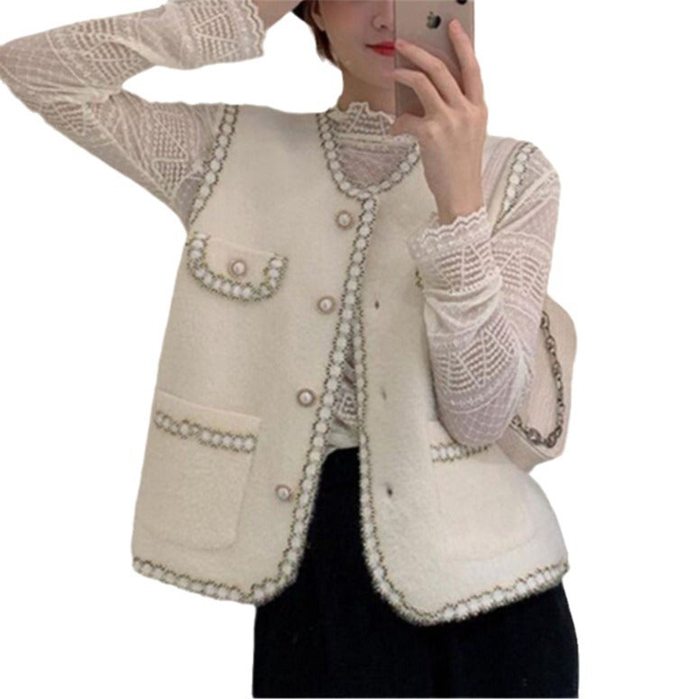 Damevest med elegant perle dekoration Stilla