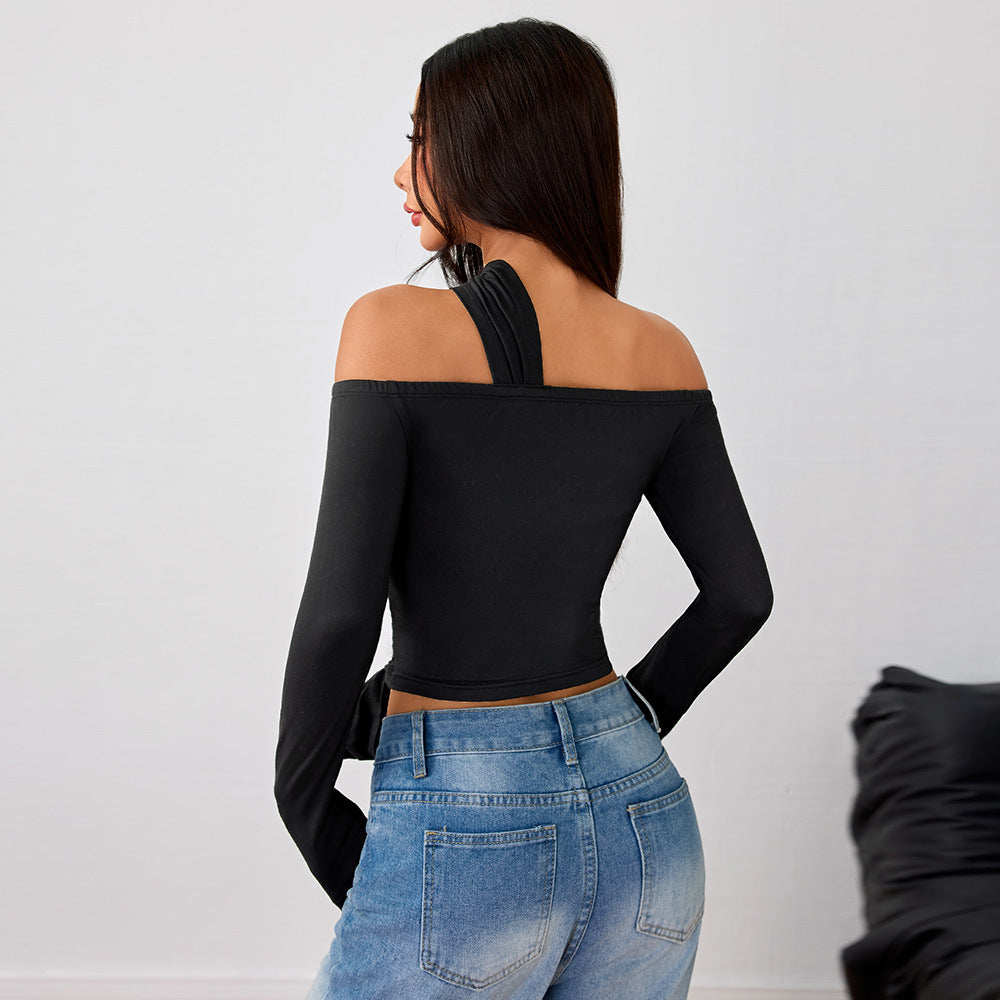 Kvindernes asymmetriske wrap top med stilfuldt halter design og elegant samling Stilla