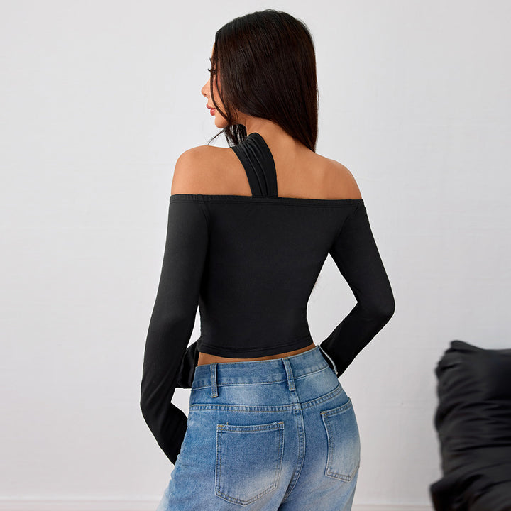 Kvindernes asymmetriske wrap top med stilfuldt halter design og elegant samling Stilla