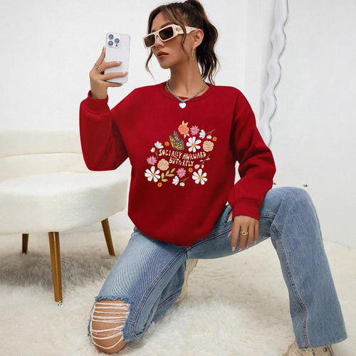 Kvinders sweatshirt med kreativ blomster mønster og inspirerende print Stilla