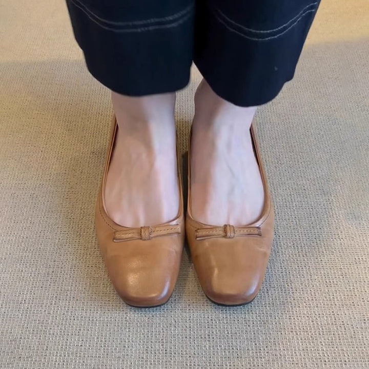 Dame Klassiske Læder Ballerina Flats med Dekorativ Bue Stilla