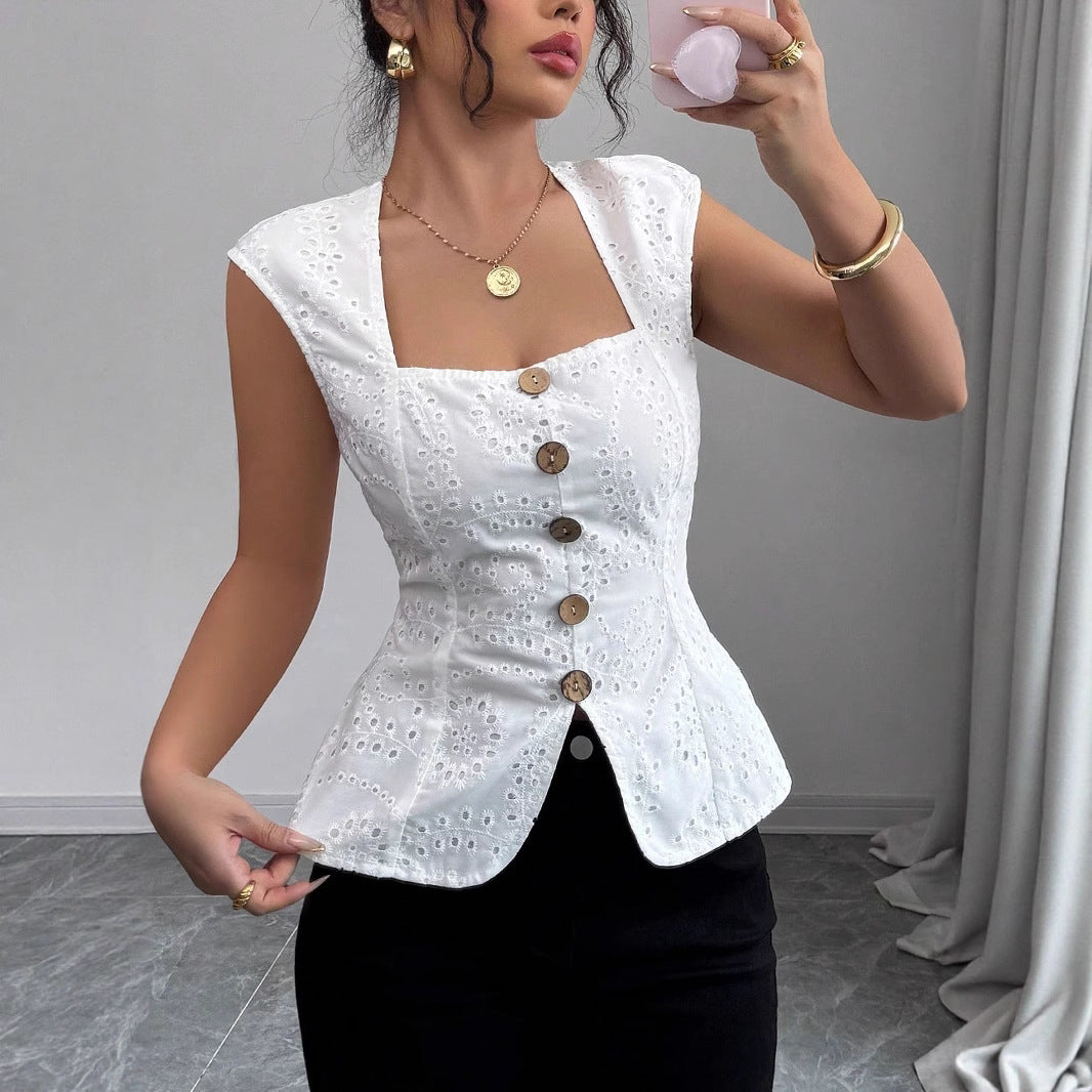 Dame Elegant top med knapdetaljer Skovae