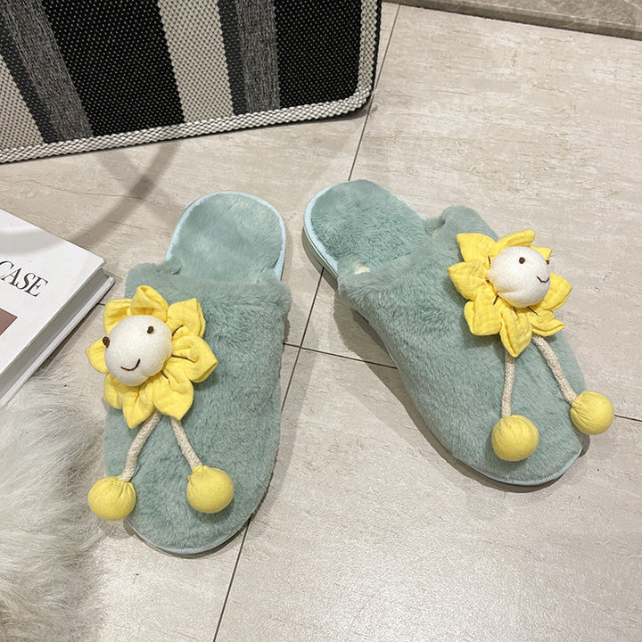 Dame hjemmesko med sjov blomsterdesign og fluffy overmateriale Stilla
