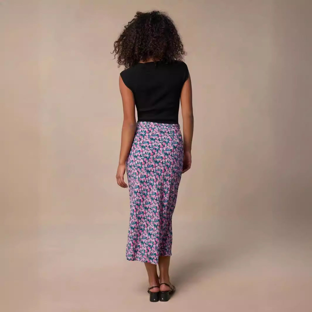 Dame Midirock med floral print og diskrete flæsedetaljer Stilla