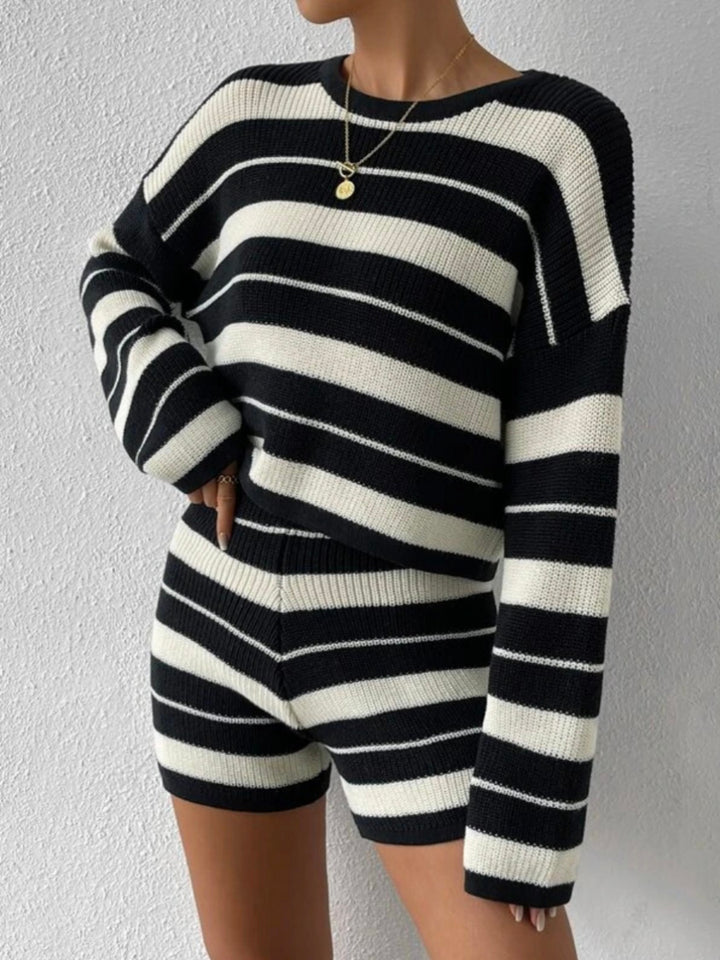 Femme Stribet Strikpullover Sæt Stilla