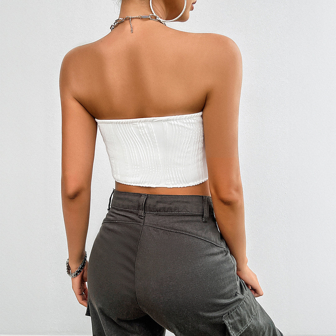 Dame Bustier-top med lynlås og rynket design Stilla