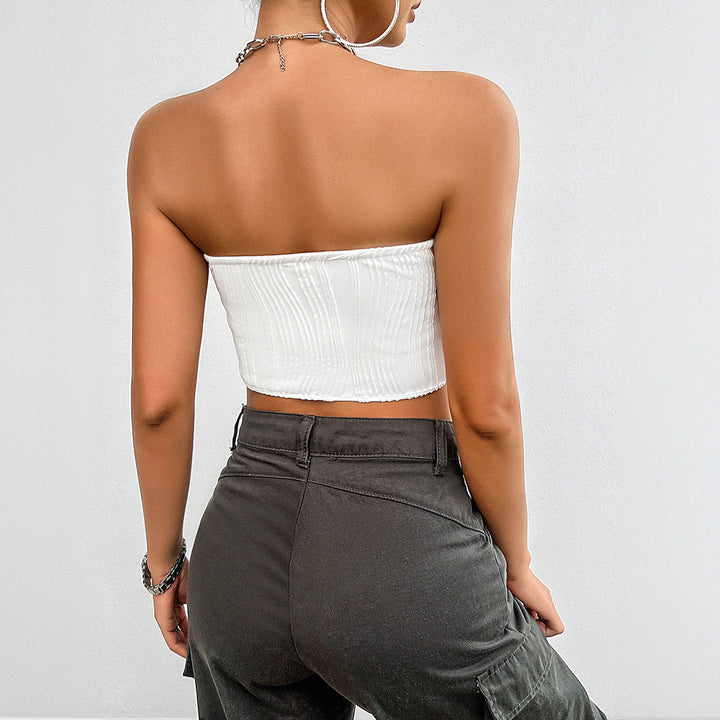 Dame Bustier-top med lynlås og rynket design Stilla