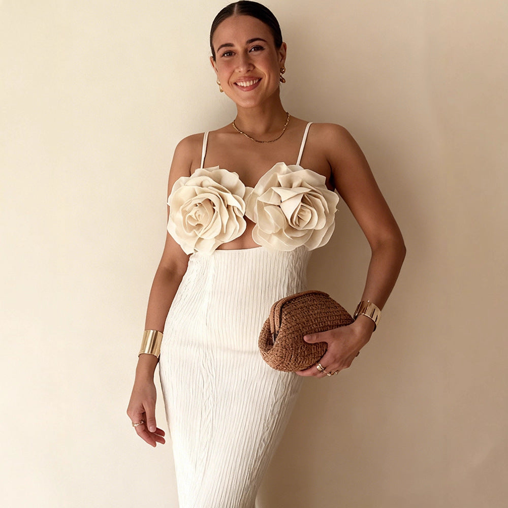 Damer crop top med blomster 3D blomst applikationer og elegant snit Skovae