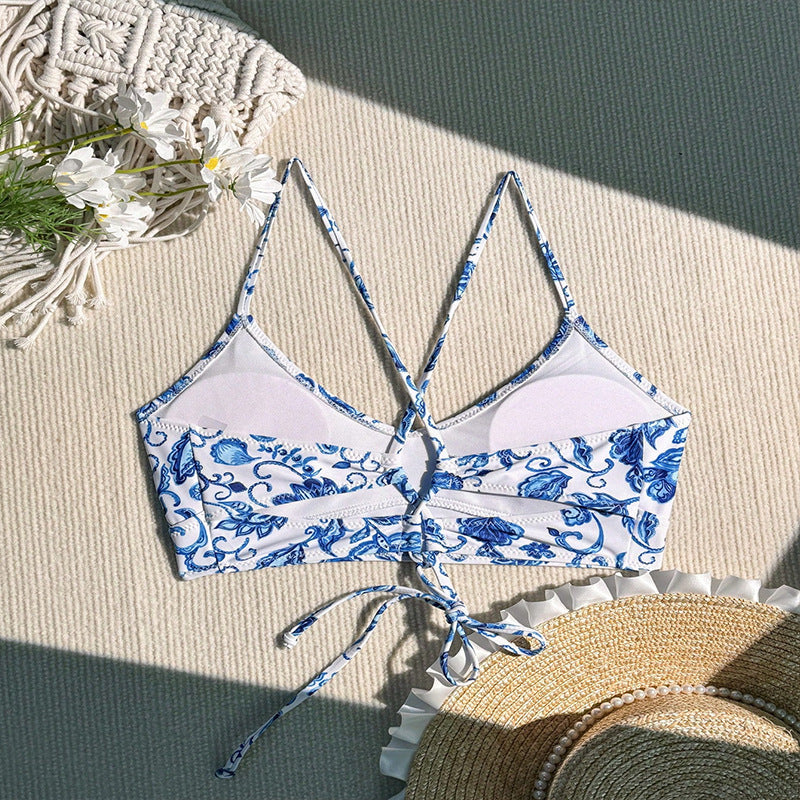 Dame sport-bikini top med blomstrede mønstre og justerbare stropper Skovae