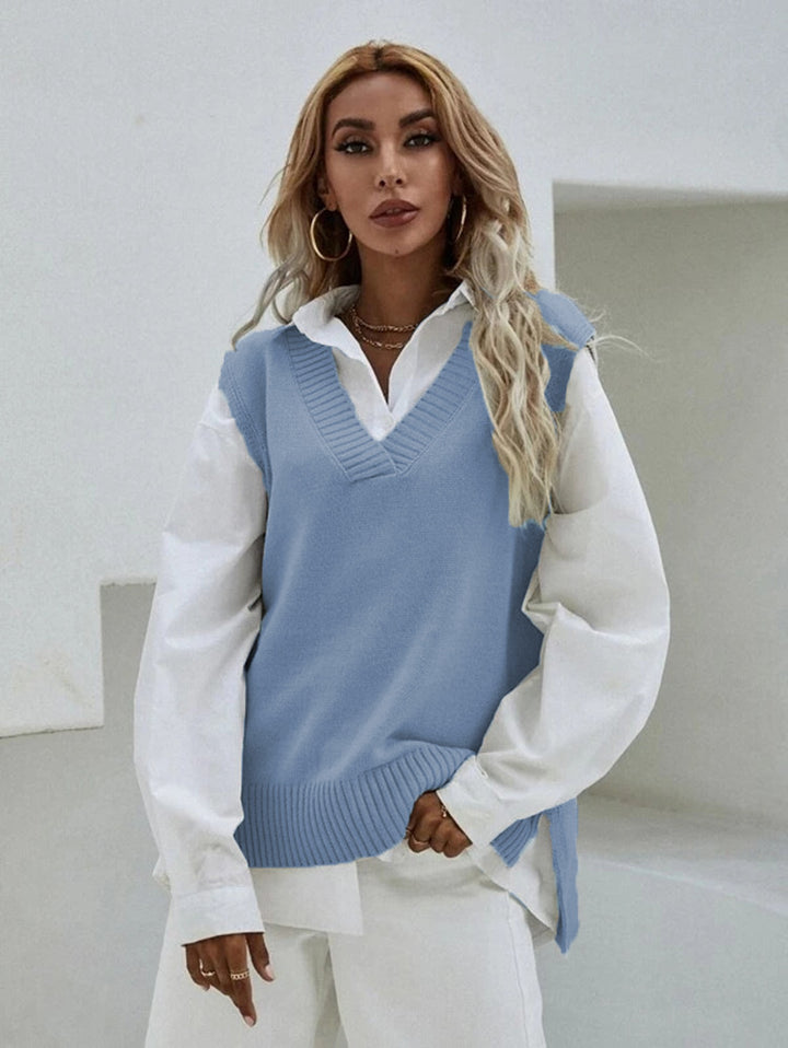 Kvinders strik omslag med V-hals og afslappet design Stilla