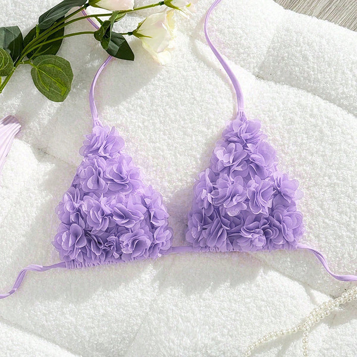 Dame Triangel-Bikini-Top med blomsterapplikationer Skovae
