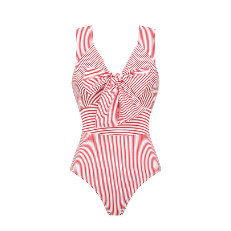 Dame Striped Bikini-Sæt med elegant V-wrap Bluse og moderigtig Skørt Skovae