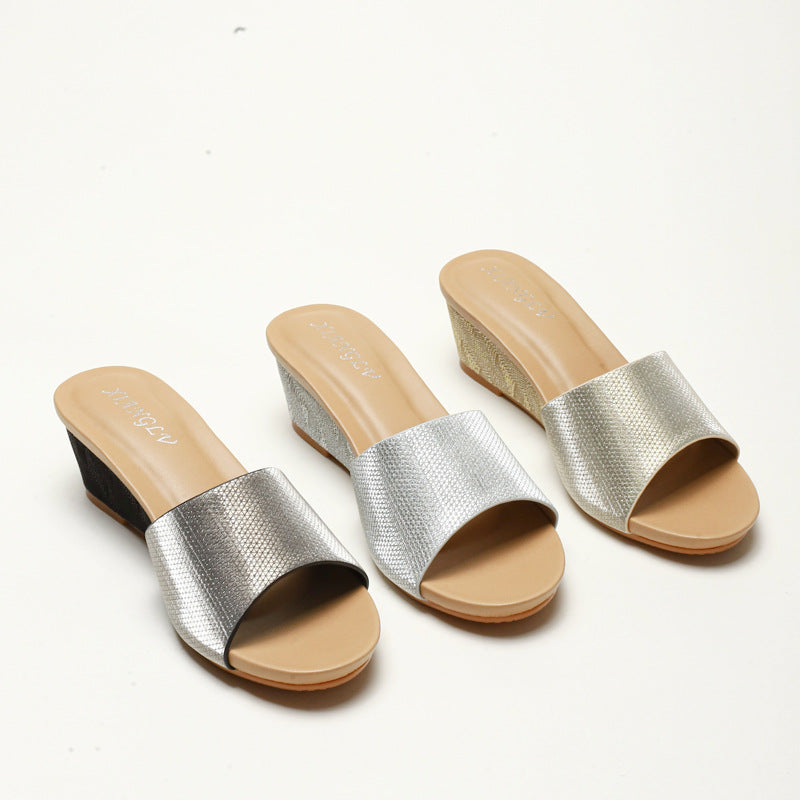 Dame Wedge-Pantoletten med glitrende overmateriale Stilla