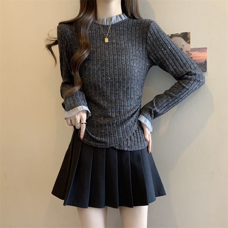 Damer Elegant Fin Strik Sweater med Dekorativ Krave Stilla