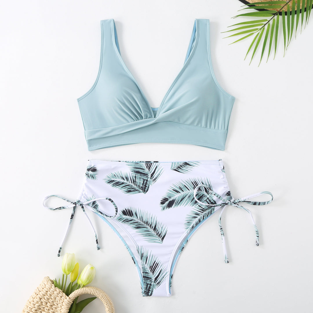 Damer Højtaljet Palmblad-Print Bikini-Sæt Stilla