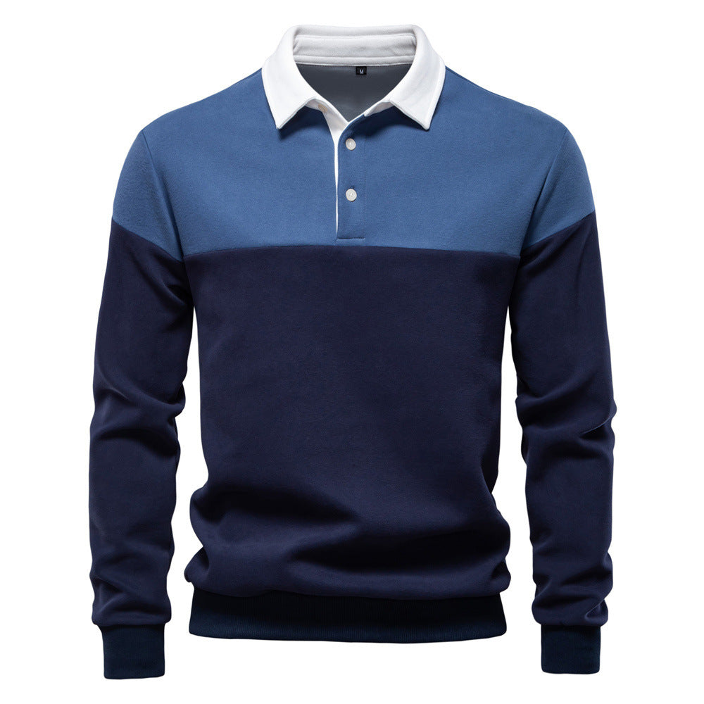 Herren nan sportsligt-elegant langærmet polo i rugby-stil med kontrasterende krave og bredt brystpaneel Skovae