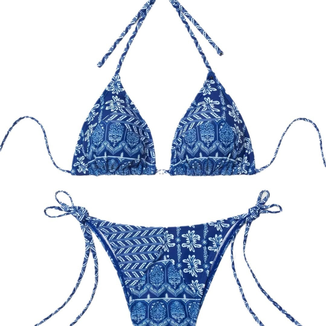 Dame Triangel-bikini med legende blomsterdesign og bindbare stropper Skovae