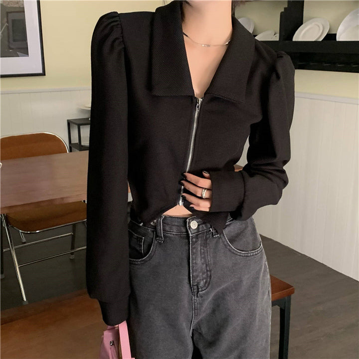 Damer mode cropped sweatshirt jakke med voluminøse ærmer Stilla