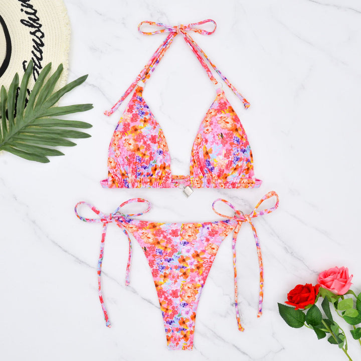 Dame triangel-bikini med legende bindebånd og blomster mønster Skovae