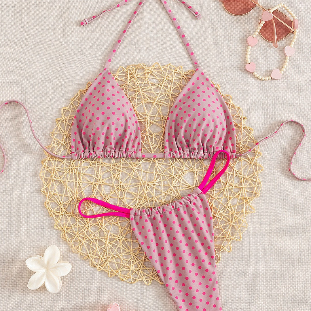 Dame triangel-bikini med legende prikket design og justerbare stropper Skovae