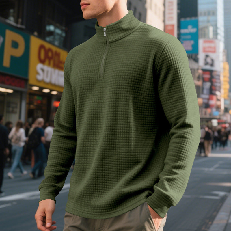 Herren nan City-Thermo-Pullover med kort lynlås Stehkragen og fin kvadratstruktur Skovae