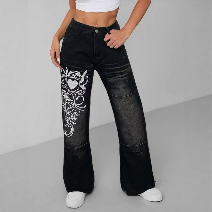 Dame baggy jeans med kunstnerisk tryk Skovae