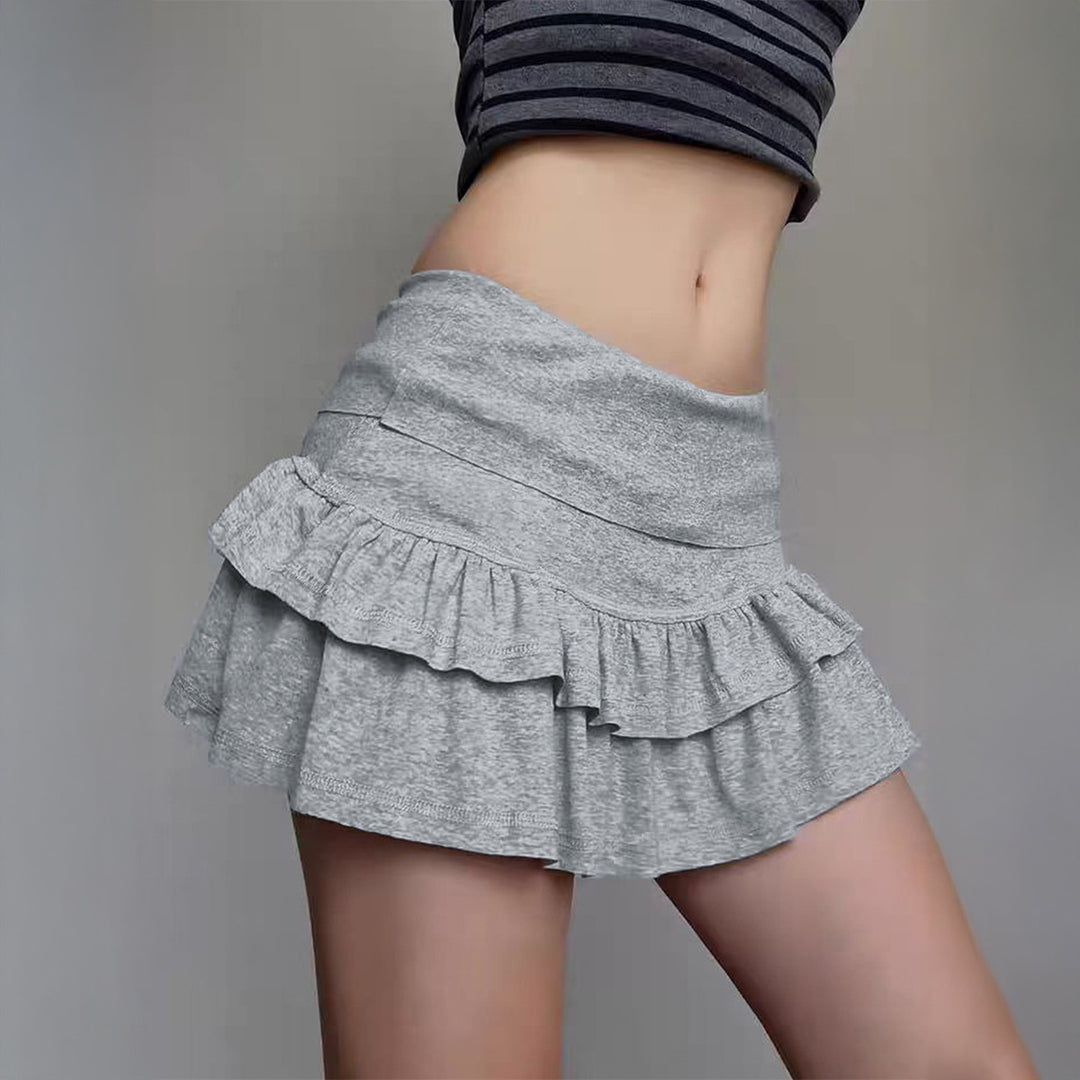 Dame ruffleskørt med elastisk talje og drøbende design Stilla