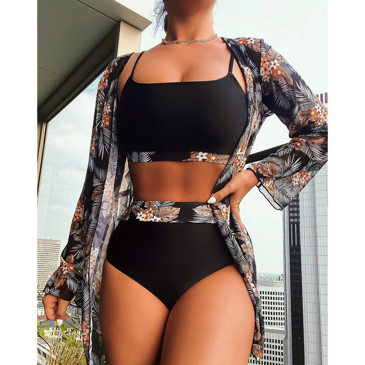 Dame bikinisæt med floral kimono og høj talje Stilla