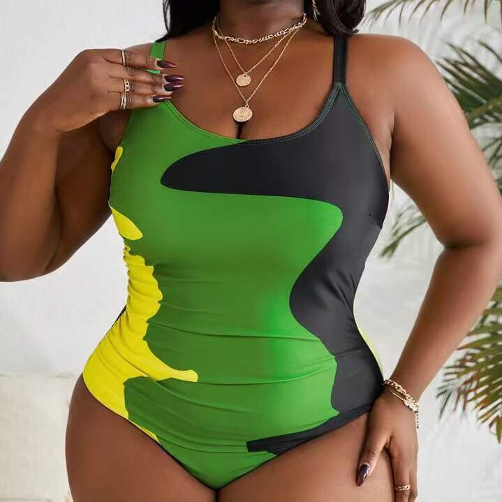 Dame en del badedragt med moderne camouflage-design Skovae