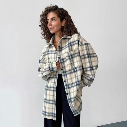 Dame Tjekket Overshirt-Jakke i blødt materiale med afslappet snit Stilla