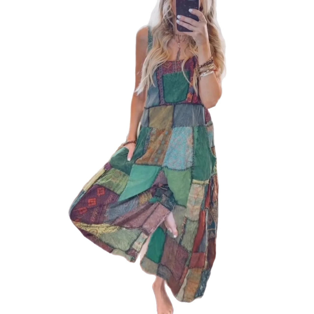 Femme Patchwork Bohemian Maxi Kjole Stilla