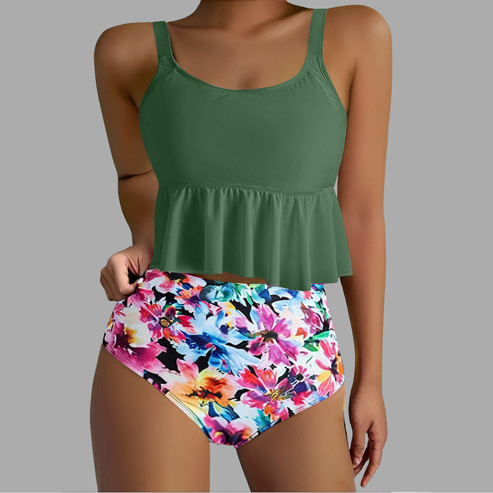 Dame Sport Tankini-Sæt med blomsteret Volant-top og højt skåret slip Stilla