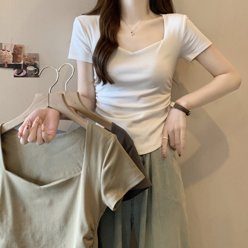 Femme Flæse Kortærmet T-shirt med Square Uddybning Stilla